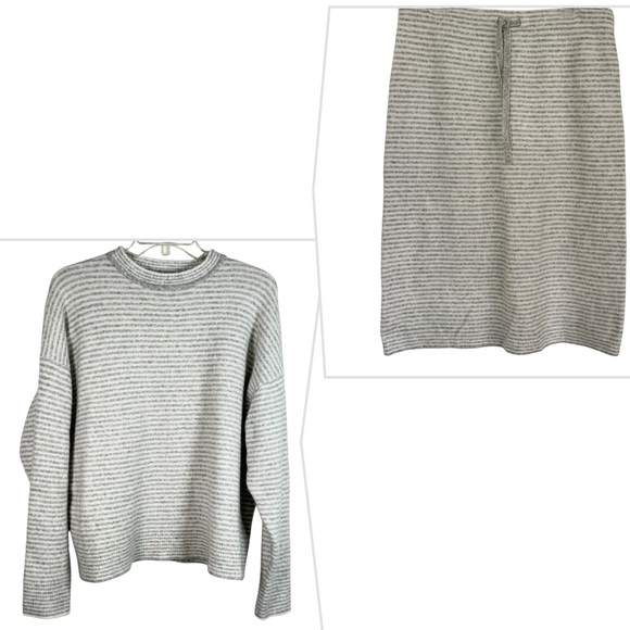 J Crew Stripe Wool Blend Pullover Sweater And Skirt Set Size L